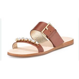 kate spade new york leather astra crystral-strap slip-on sandal size 7.5 / Exc.